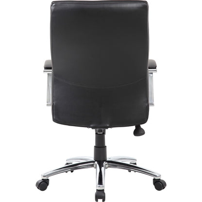 Boss Leatherplus Executive Chair with Chrome Accent - Black Seat Color - LeatherPlus Seat Material - Chrome, Black Frame