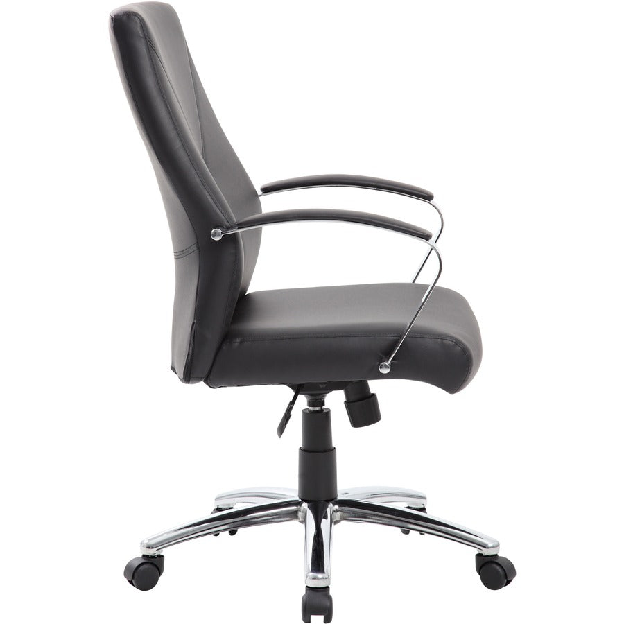 Boss Leatherplus Executive Chair with Chrome Accent - Black Seat Color - LeatherPlus Seat Material - Chrome, Black Frame