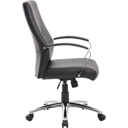 Boss Leatherplus Executive Chair with Chrome Accent - Black Seat Color - LeatherPlus Seat Material - Chrome, Black Frame