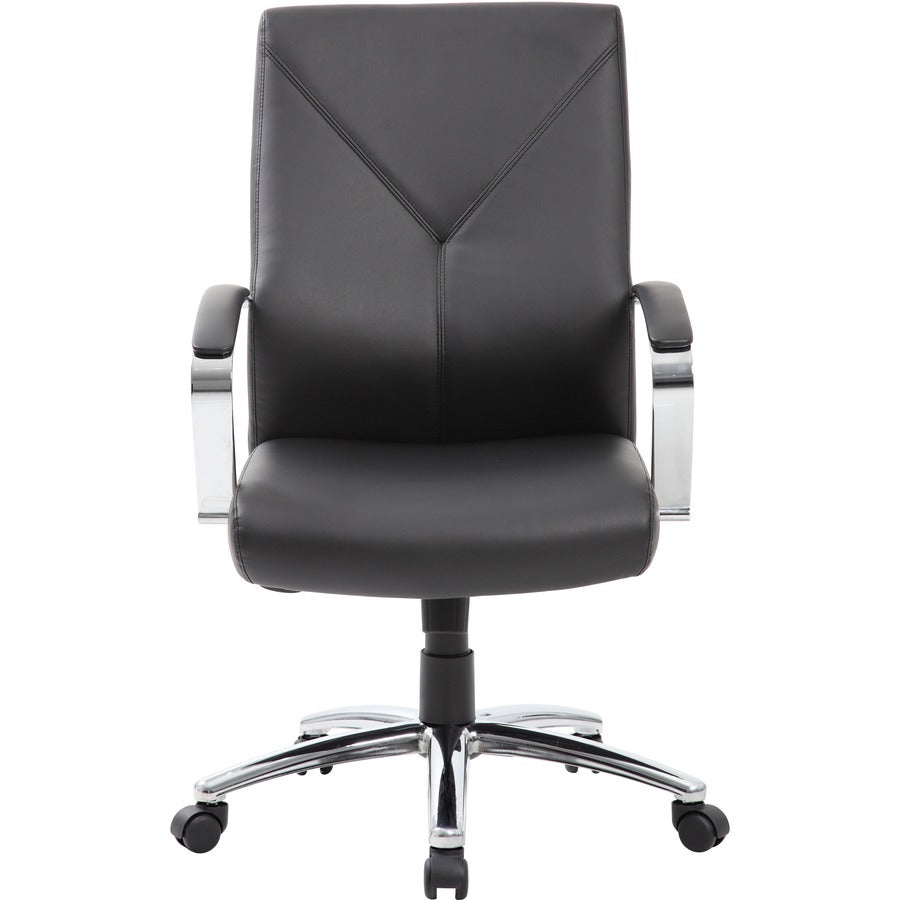 Boss Leatherplus Executive Chair with Chrome Accent - Black Seat Color - LeatherPlus Seat Material - Chrome, Black Frame