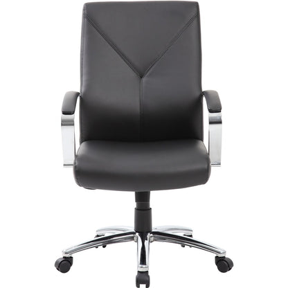 Boss Leatherplus Executive Chair with Chrome Accent - Black Seat Color - LeatherPlus Seat Material - Chrome, Black Frame