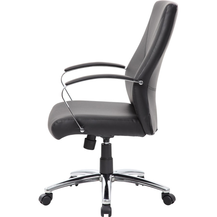 Boss Leatherplus Executive Chair with Chrome Accent - Black Seat Color - LeatherPlus Seat Material - Chrome, Black Frame