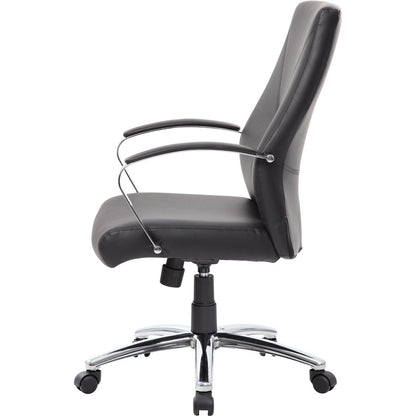 Boss Leatherplus Executive Chair with Chrome Accent - Black Seat Color - LeatherPlus Seat Material - Chrome, Black Frame