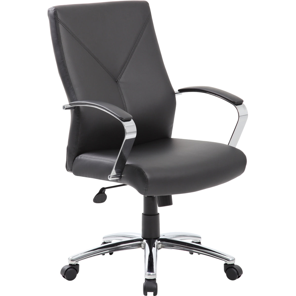 Boss Leatherplus Executive Chair with Chrome Accent - Black Seat Color - LeatherPlus Seat Material - Chrome, Black Frame