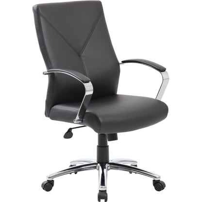 Boss Leatherplus Executive Chair with Chrome Accent - Black Seat Color - LeatherPlus Seat Material - Chrome, Black Frame