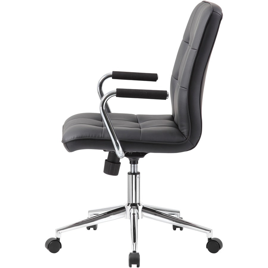 Boss Modern Office Chair with Chrome Arms - Black Seat Color - Vinyl Seat Material - Chrome, Black Frame Color - Chrome 