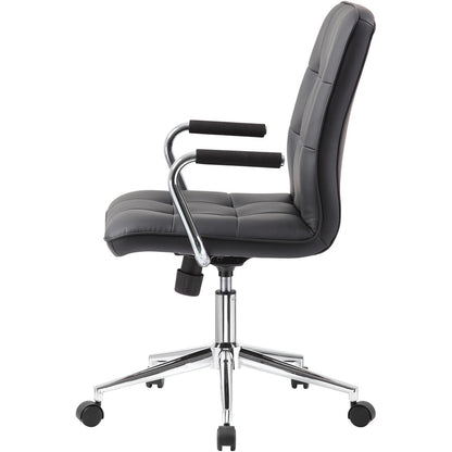 Boss Modern Office Chair with Chrome Arms - Black Seat Color - Vinyl Seat Material - Chrome, Black Frame Color - Chrome 
