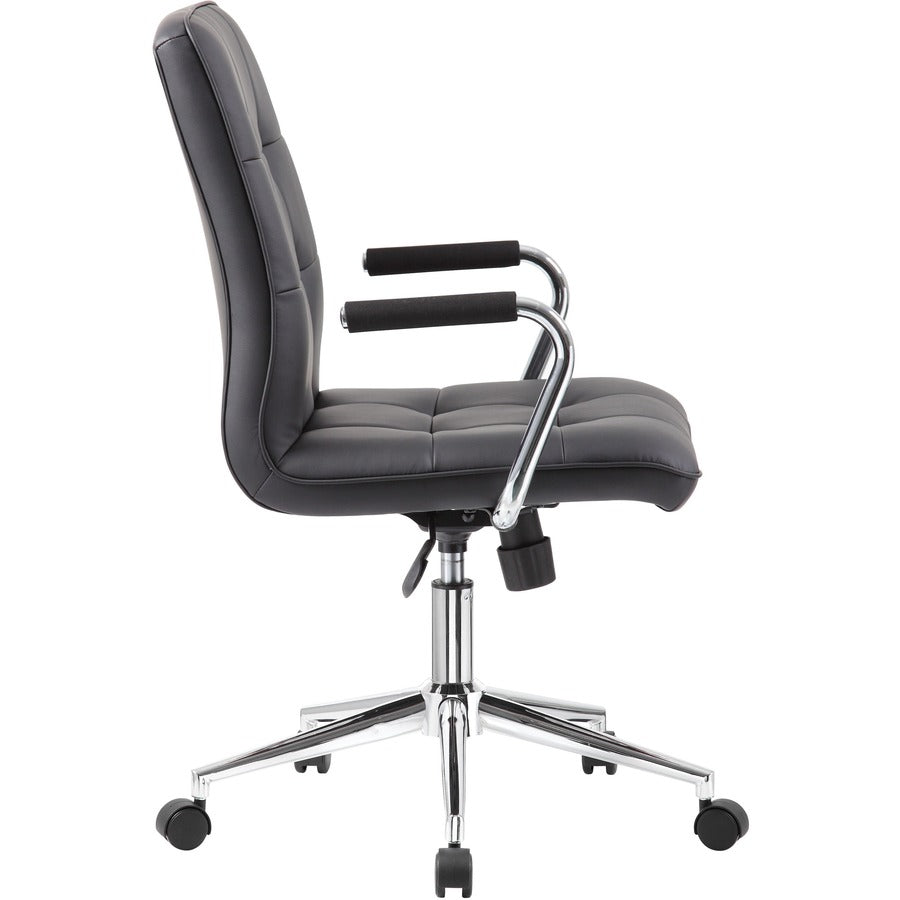 Boss Modern Office Chair with Chrome Arms - Black Seat Color - Vinyl Seat Material - Chrome, Black Frame Color - Chrome 