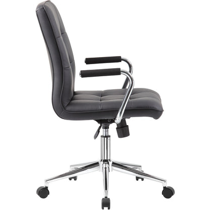 Boss Modern Office Chair with Chrome Arms - Black Seat Color - Vinyl Seat Material - Chrome, Black Frame Color - Chrome 