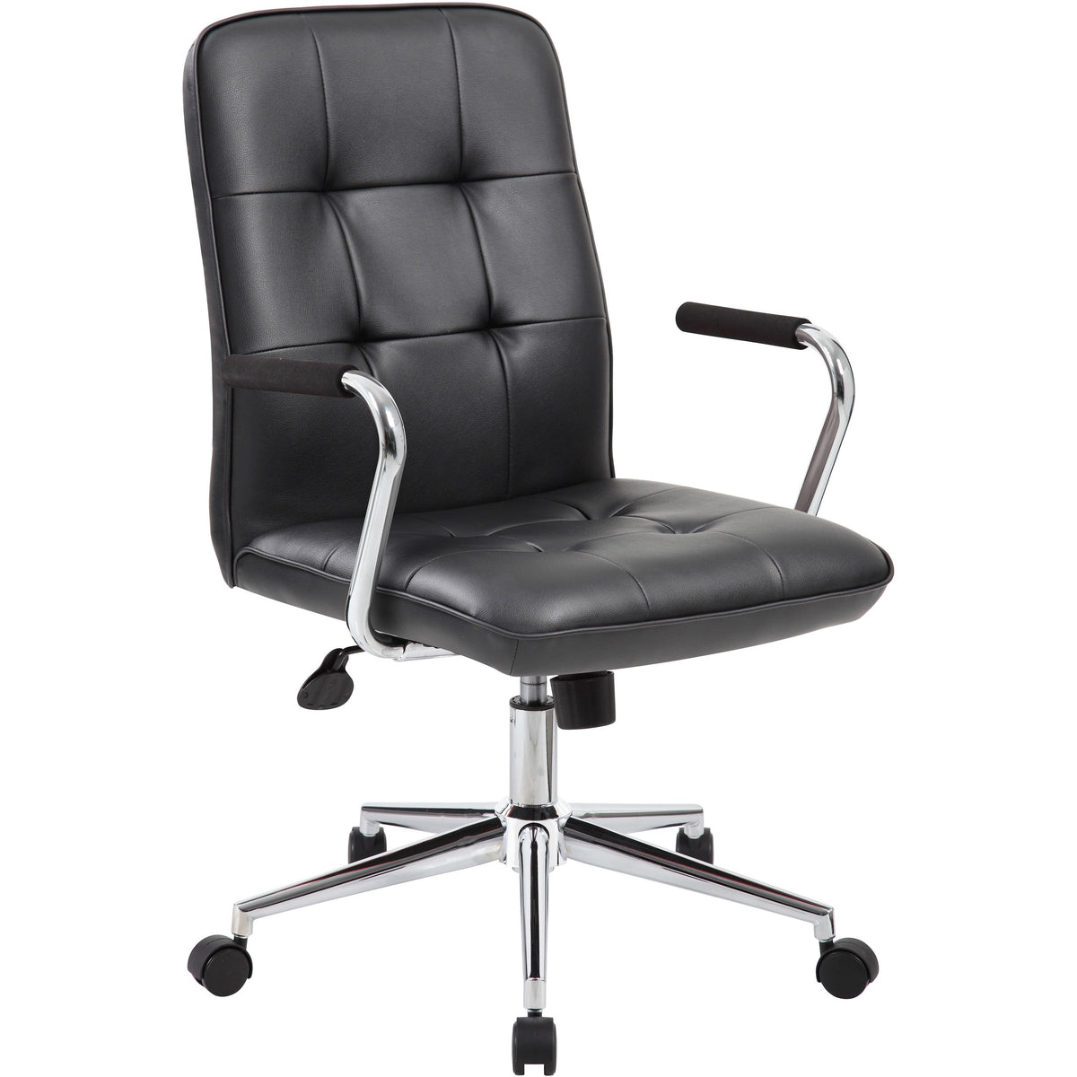 Boss Modern Office Chair with Chrome Arms - Black Seat Color - Vinyl Seat Material - Chrome, Black Frame Color - Chrome 
