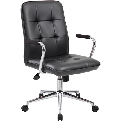 Boss Modern Office Chair with Chrome Arms - Black Seat Color - Vinyl Seat Material - Chrome, Black Frame Color - Chrome 