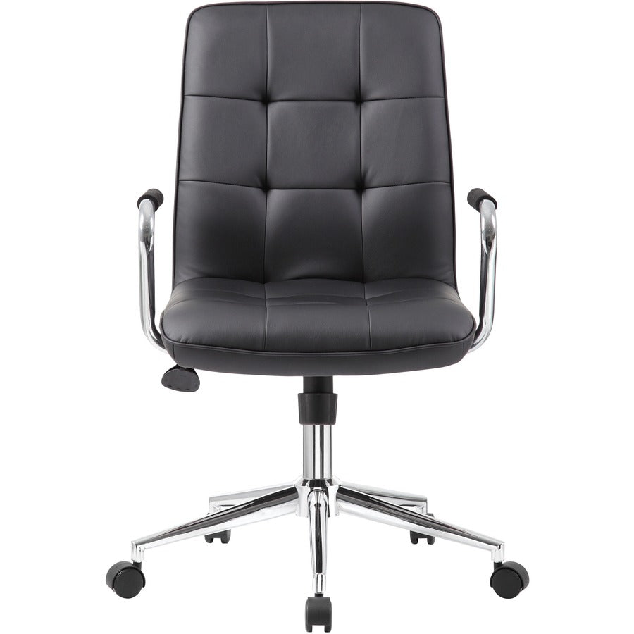 Boss Modern Office Chair with Chrome Arms - Black Seat Color - Vinyl Seat Material - Chrome, Black Frame Color - Chrome 
