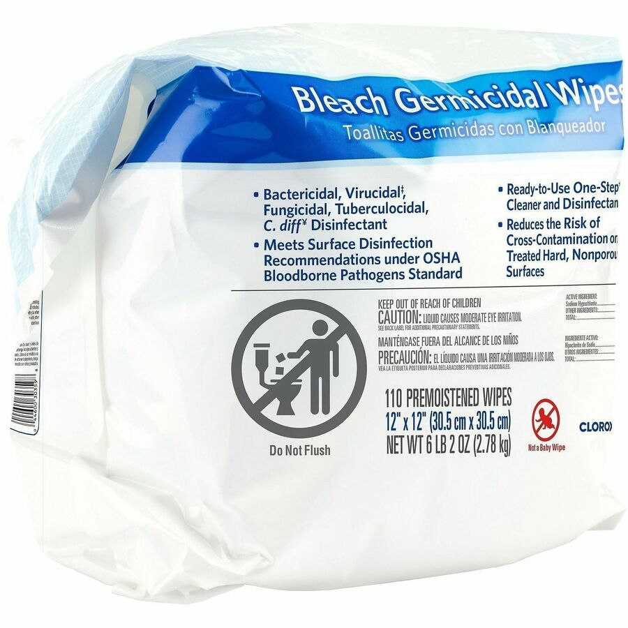 Clorox Healthcare Bleach Germicidal Wipes Bucket Refill - For Healthcare - Ready-To-Use - Wipe - 12" Length x 12" Width 