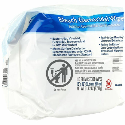 Clorox Healthcare Bleach Germicidal Wipes Bucket Refill - For Healthcare - Ready-To-Use - Wipe - 12" Length x 12" Width 