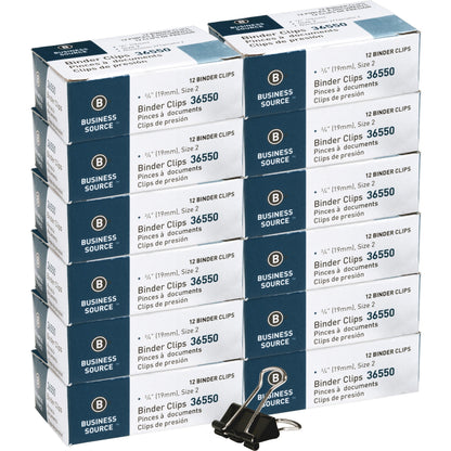 Business Source Fold-back Binder Clips - Small - 0.7" Width - 0.38" Size Capacity - for Paper - Black - 1 Dozen/Pack - 1