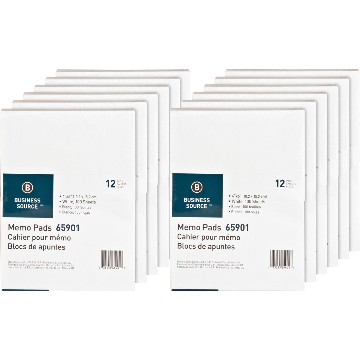 Business Source Plain Memo Pads - 100 Sheets - Plain - Glued - Unruled Front Ruling - 15 lb Basis Weight - 4" x 6" Sheet