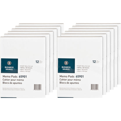 Business Source Plain Memo Pads - 100 Sheets - Plain - Glued - Unruled Front Ruling - 15 lb Basis Weight - 4" x 6" Sheet