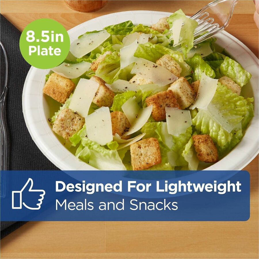 Dixie Basic® 8-1/2" Lightweight Paper Plates by GP Pro - Microwave Safe - 8.5" Diameter - White - Paper Body - 125/Pack 