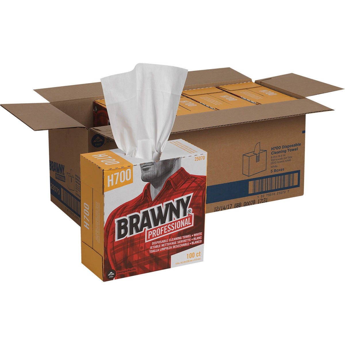 Brawny® Professional H700 Disposable Cleaning Towels - 9.10" Width x 16.50" Length - White - Pulp Fiber - 100/Box - 5 / 