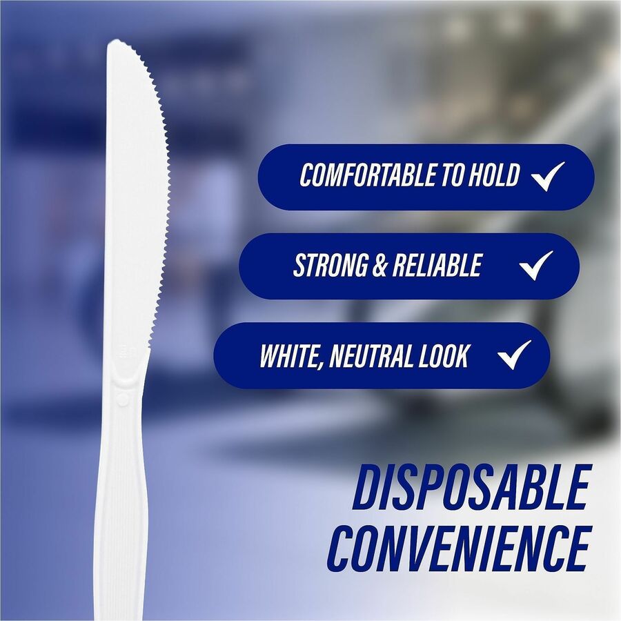 Genuine Joe Medium-Heavyweight Plastic Knives - Disposable - Polystyrene - White - 100/Box - 40 / Carton
