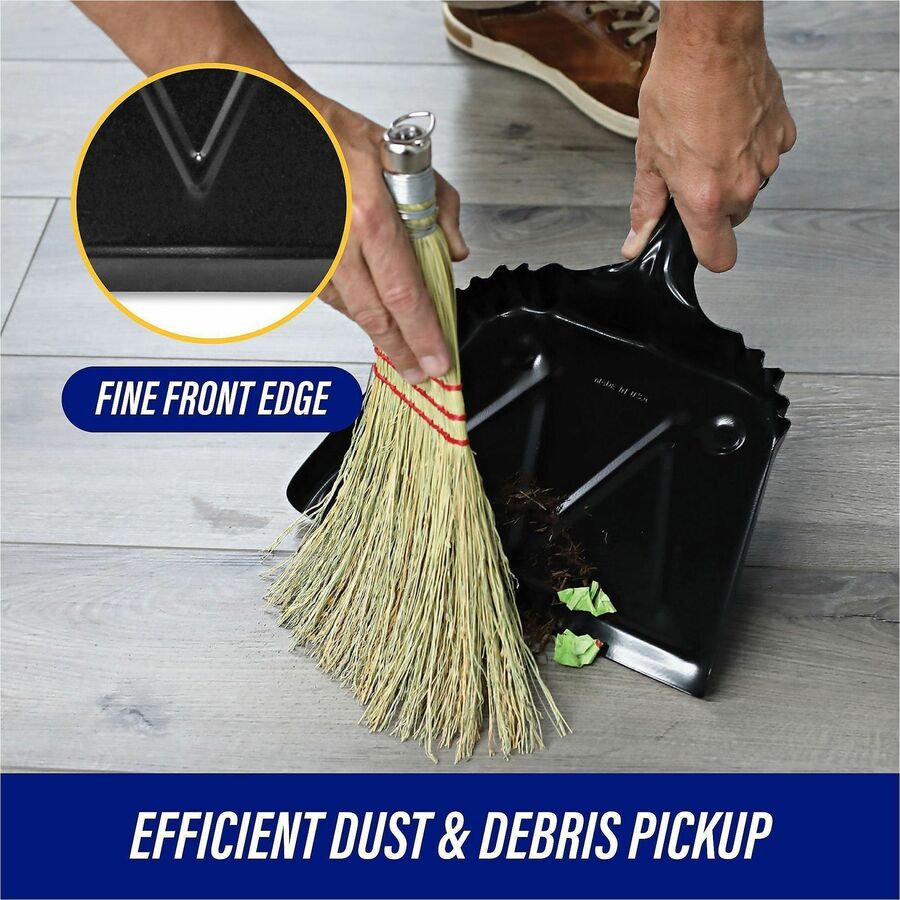 Genuine Joe Heavy-Duty Metal Dustpan - 12" Wide - Steel - Black - 1 Each