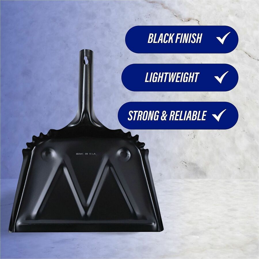 Genuine Joe Heavy-Duty Metal Dustpan - 12" Wide - Steel - Black - 1 Each