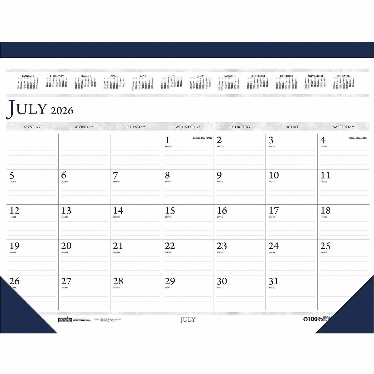 House of Doolittle Academic Desk Pad Calendar - Academic - Julian Dates - Monthly - 14 Month - July 2026 to August 2027 