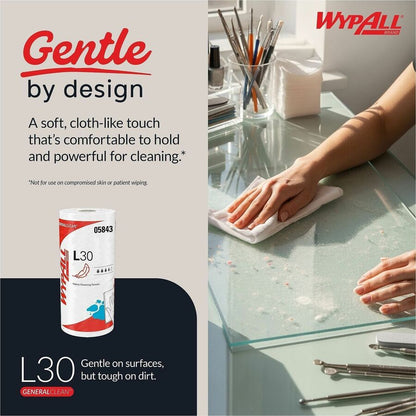 Wypall GeneralClean L30 Heavy Cleaning Towels - 11" Width x 10.40" Length - 70 Sheets/Roll - White - 24 / Carton
