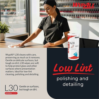 Wypall GeneralClean L30 Heavy Cleaning Towels - 11" Width x 10.40" Length - 70 Sheets/Roll - White - 24 / Carton