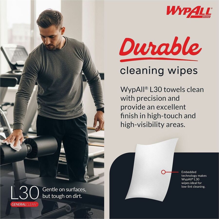 Wypall GeneralClean L30 Heavy Cleaning Towels - 11" Width x 10.40" Length - 70 Sheets/Roll - White - 24 / Carton