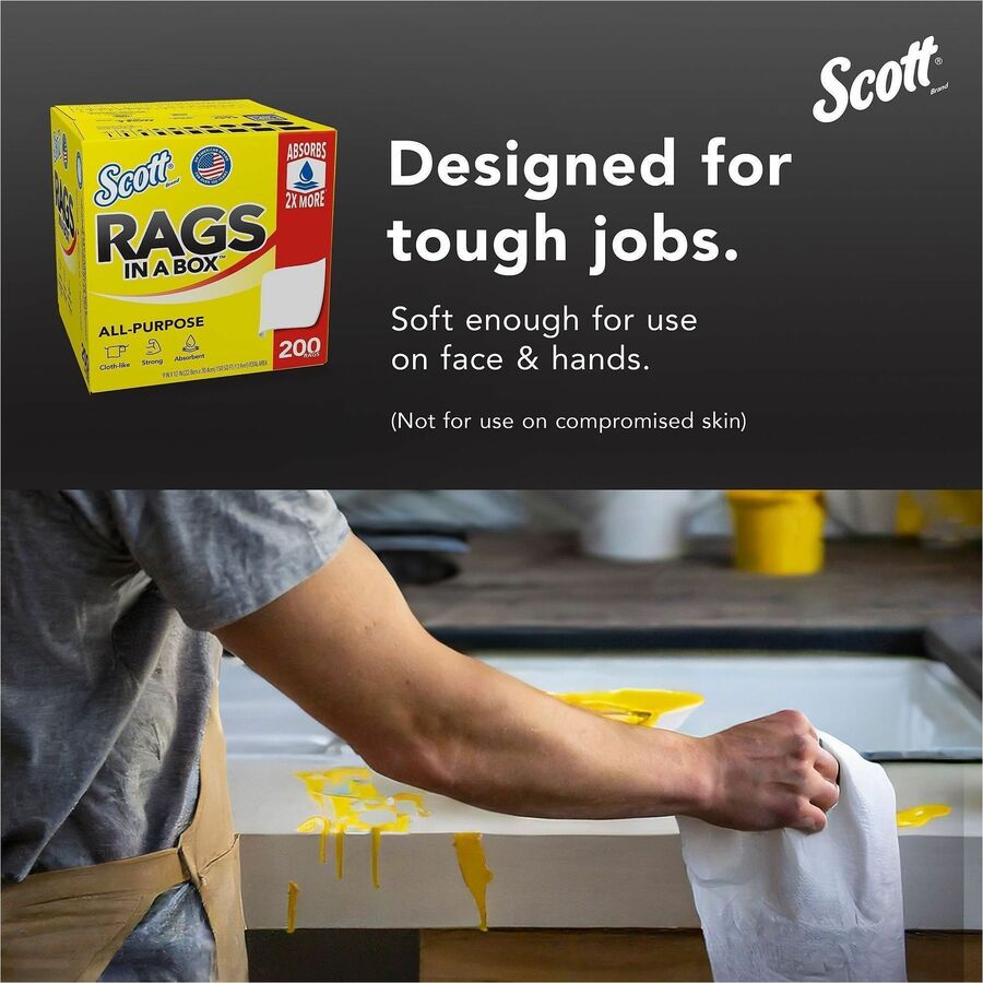 Scott Rags In A Box™ - For Multipurpose - Wipe - 13" Length x 10" Width - Recommended For: Paint Remover, Spill Remover,