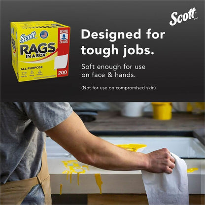 Scott Rags In A Box™ - For Multipurpose - Wipe - 13" Length x 10" Width - Recommended For: Paint Remover, Spill Remover,