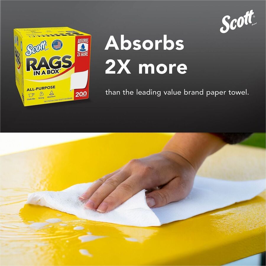 Scott Rags In A Box™ - For Multipurpose - Wipe - 13" Length x 10" Width - Recommended For: Paint Remover, Spill Remover,