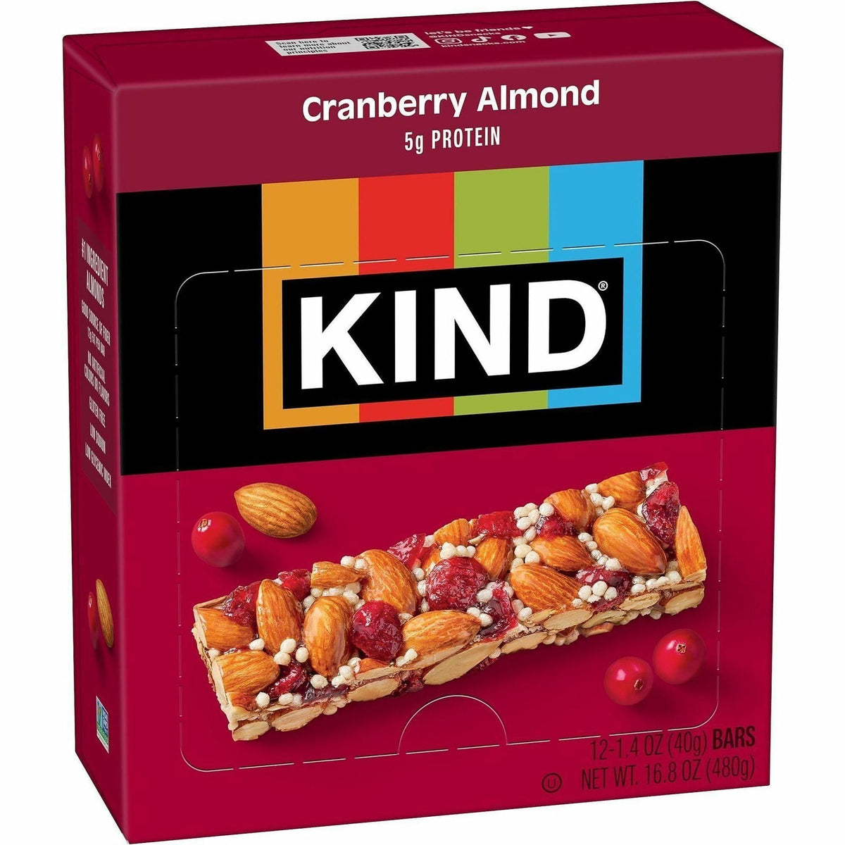 KIND Cranberry Almond Nut Bars - Cholesterol-free, Non-GMO, Individually Wrapped, Gluten-free, Trans Fat Free, Low Glyce