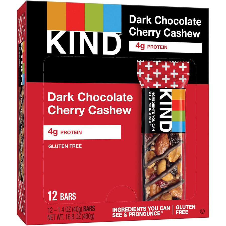 KIND Dark Chocolate Cherry Cashew Nut Bars - Cholesterol-free, Non-GMO, Gluten-free, Individually Wrapped - Dark Chocola