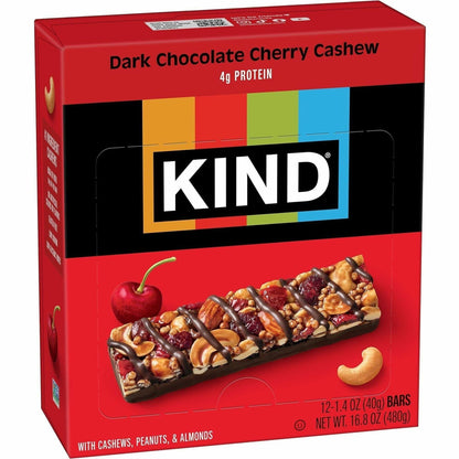 KIND Dark Chocolate Cherry Cashew Nut Bars - Cholesterol-free, Non-GMO, Gluten-free, Individually Wrapped - Dark Chocola