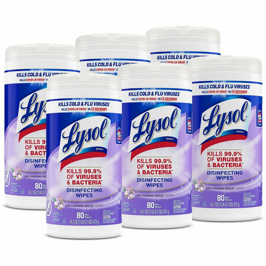 Lysol Early Morning Breeze Disinfecting Wipes - For Multipurpose, Multi Surface - Wipe - Early Morning Breeze Scent - 6 