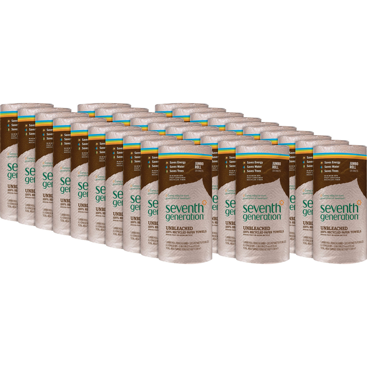 Seventh Generation 100% Recycled Paper Towels - 2 Ply - 11" Width x 9" Length - 120 Sheets/Roll - Brown - Paper - 30 / C