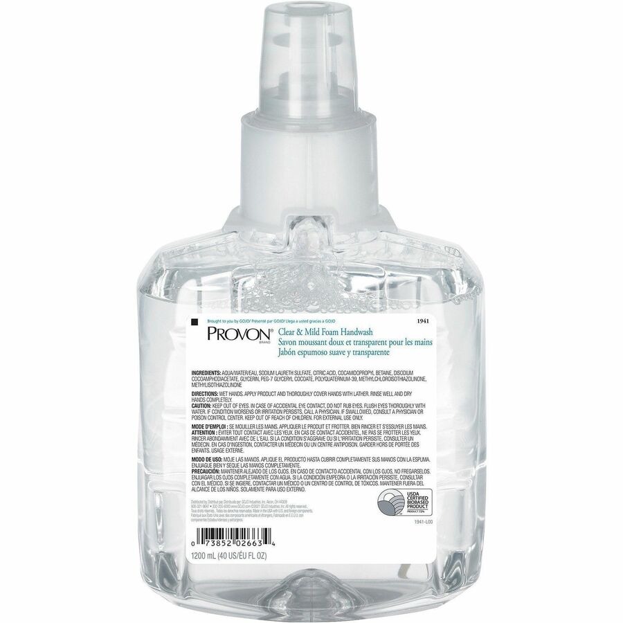 Provon LTX-12 Refill Clear & Mild Foam Handwash - 1.27 quart - Pump Bottle Dispenser - Kill Germs - Skin, Hand - Moistur