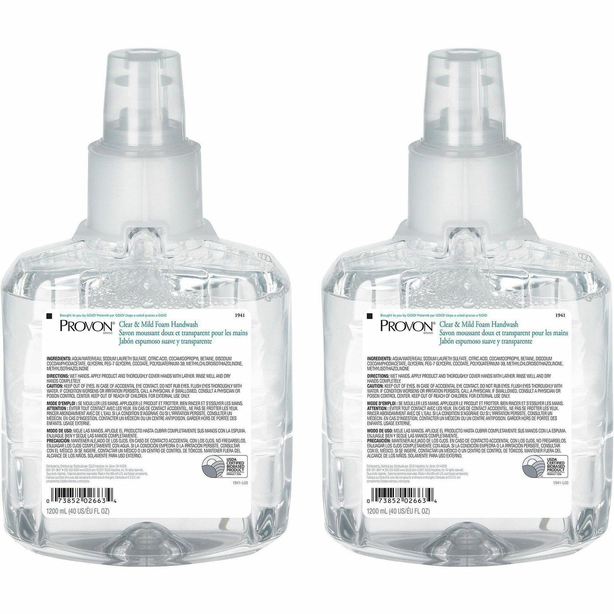 Provon LTX-12 Refill Clear & Mild Foam Handwash - 1.27 quart - Pump Bottle Dispenser - Kill Germs - Skin, Hand - Moistur