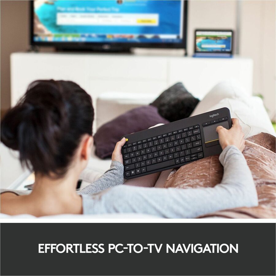 Logitech K400 Plus Touchpad Wireless Keyboard - Wireless Connectivity - USB Interface - Mute, Volume Up, Volume Down Hot