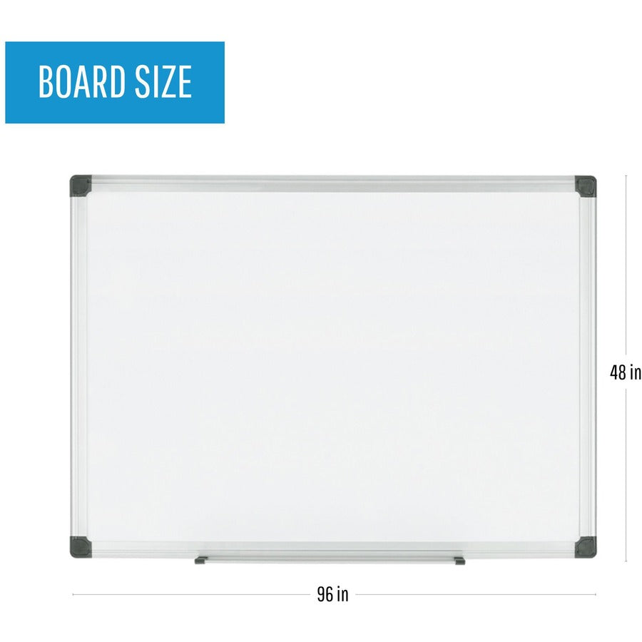 MasterVision Maya Series Magnetic Dry-Erase Board - 96" (8 ft) Width x 48" (4 ft) Height - White Porcelain Surface - Sil