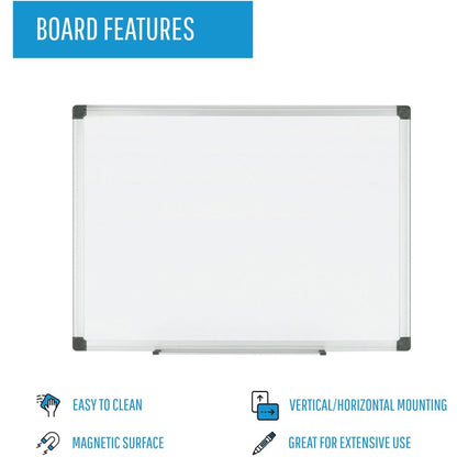 MasterVision Maya Series Magnetic Dry-Erase Board - 96" (8 ft) Width x 48" (4 ft) Height - White Porcelain Surface - Sil