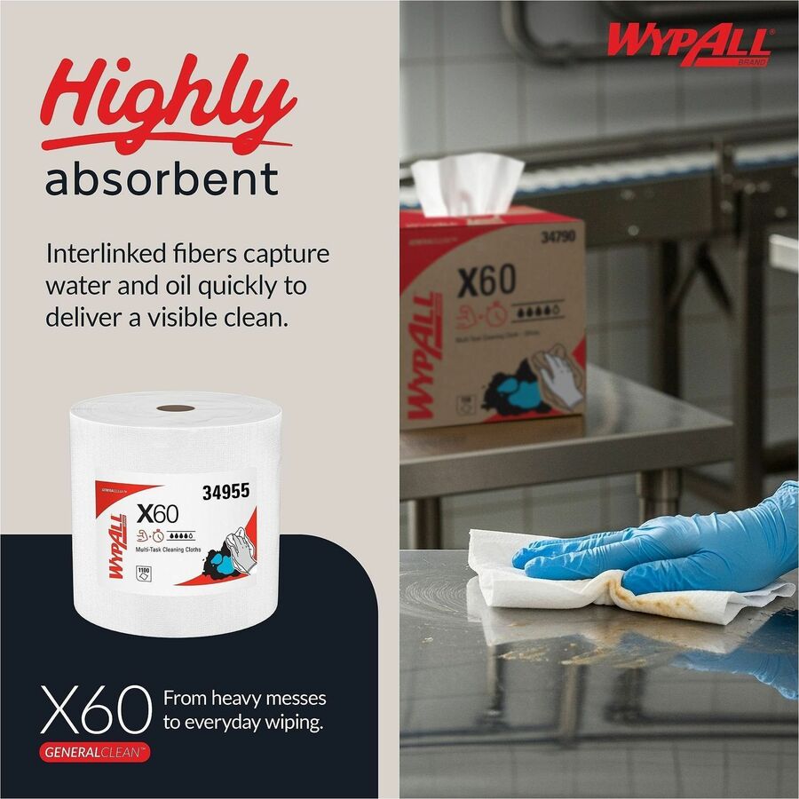 Wypall GeneralClean X60 Multi-Task Cleaning Cloth Jumbo Roll - 12.20" Length x 12.40" Width - 1100 / Roll