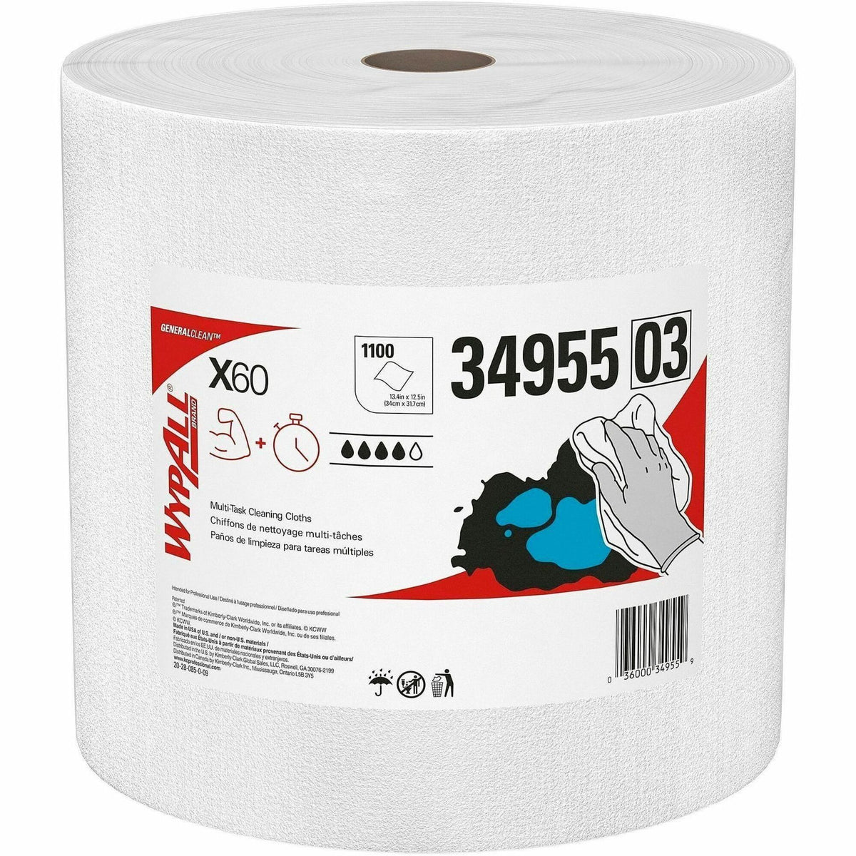 Wypall GeneralClean X60 Multi-Task Cleaning Cloth Jumbo Roll - 12.20" Length x 12.40" Width - 1100 / Roll