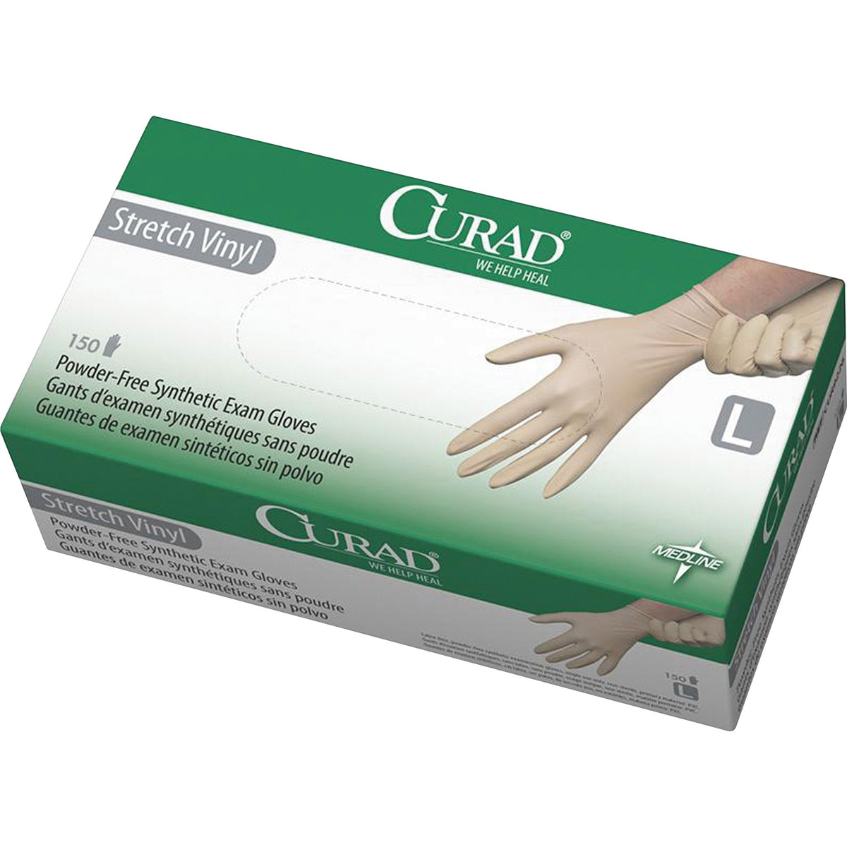 Medline Powder-free Stretch Vinyl Exam Gloves - 9.50" Glove Length - Large Size - Cream - Stretchable, Latex-free, Non-s