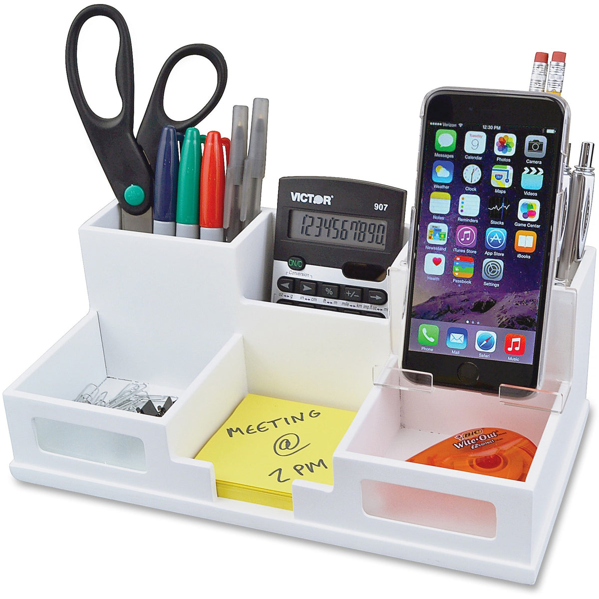 Victor Phone Holder Desk Organizer - 6 Compartment(s) - 4" Height x 5.50" Width x 10.40" Depth - 1 Each