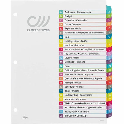 Avery Ready Index Customizable Table of Contents Dividers - 26 x Divider(s) - 26 Printed Tab(s) - Alphabet - A-Z - 26 Ta