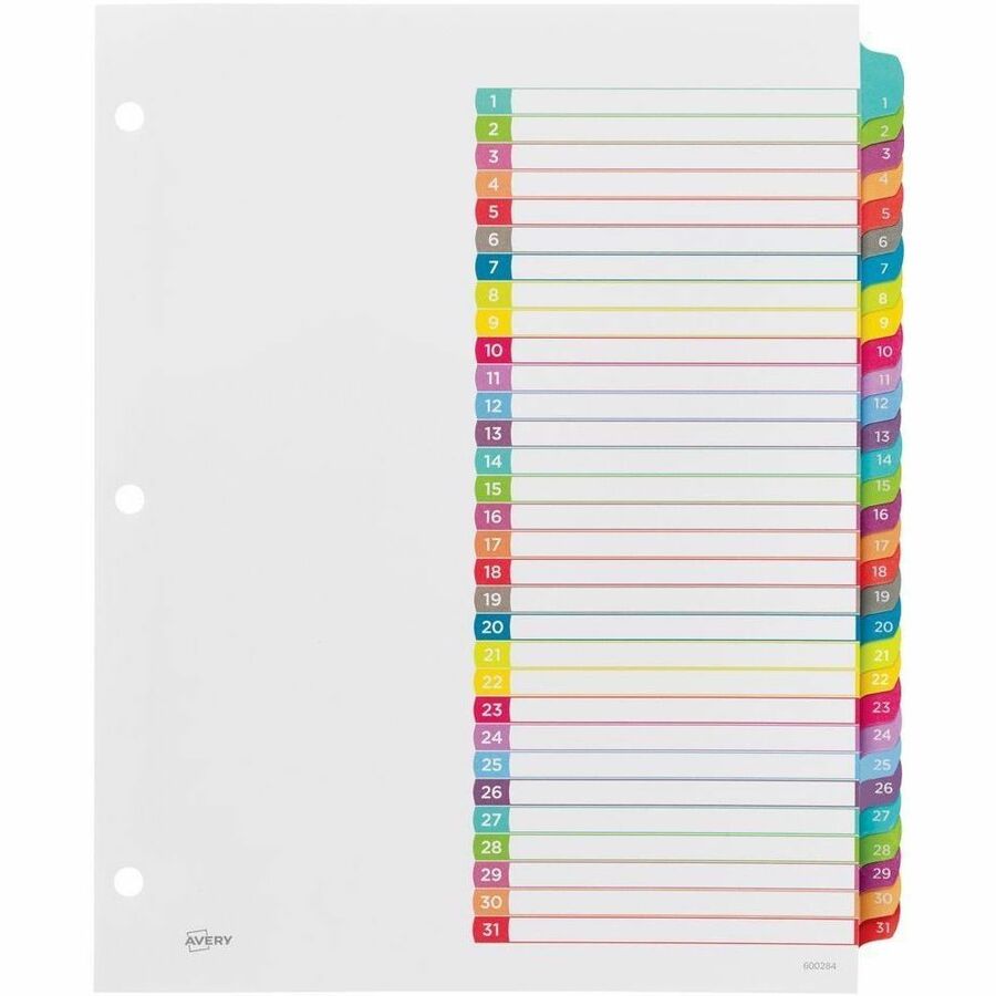 Avery Ready Index Customizable Table of Contents Dividers - 31 x Divider(s) - 31 Tab(s) - Digit - 1-31 - 31 Tab(s)/Set -
