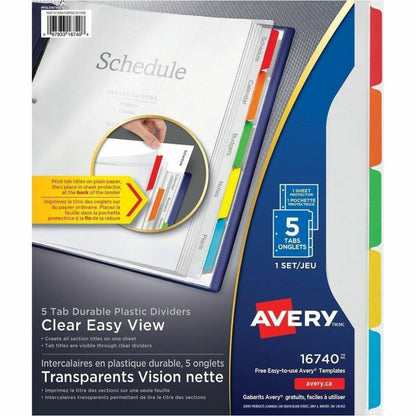 Avery Clear Easy View Durable Plastic Dividers - 5 x Divider(s) - 5 Tab(s) - 5 - 5 Tab(s)/Set - 8.5" Divider Width x 11"